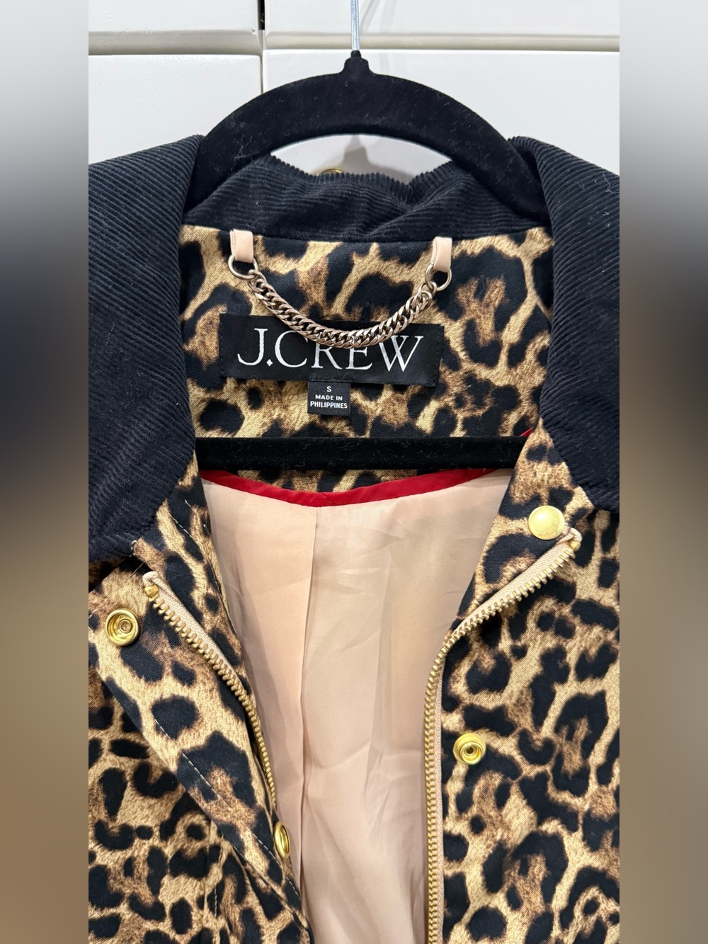 J. Crew Leopard Print Jean Jacket with Black Corduroy Collar - Picture 2 of 3
